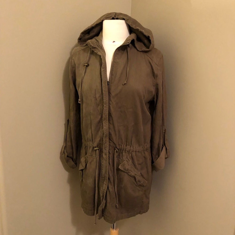 Just Living Utility Jacket with Hoodie Khaki Size Small
